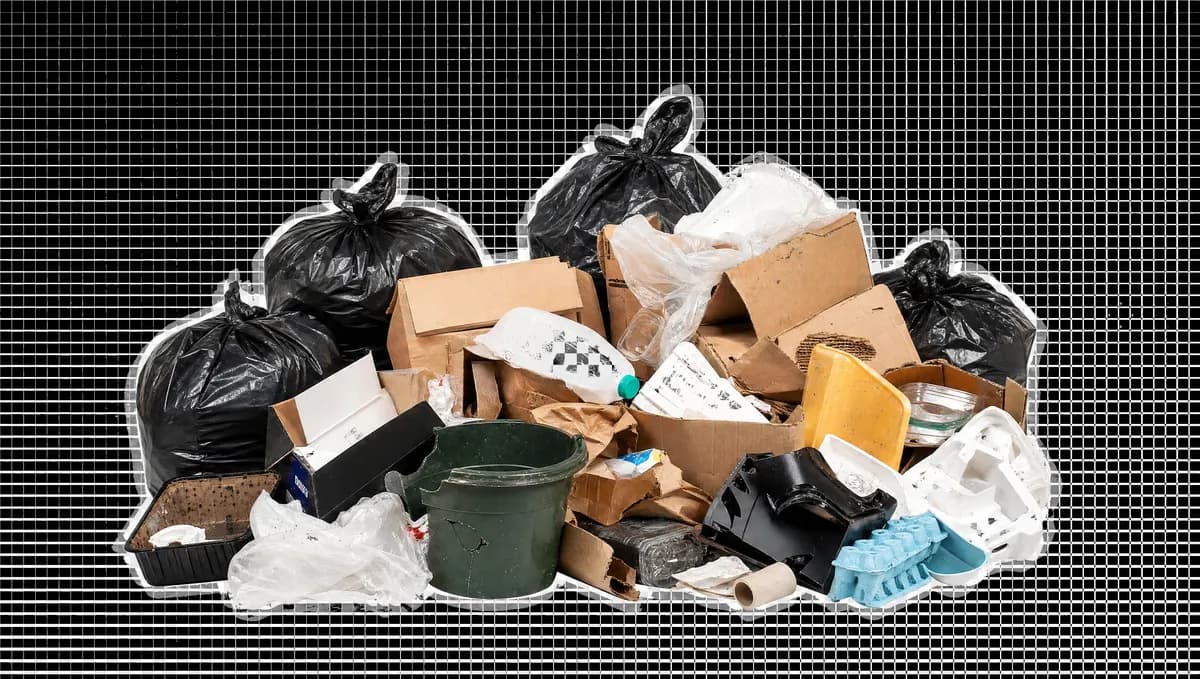 A pile of bagged rubbish and packaging waste
